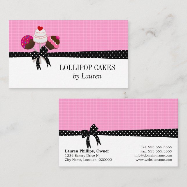 Carte De Visite Pops de gâteau rose (Devant / Derrière)