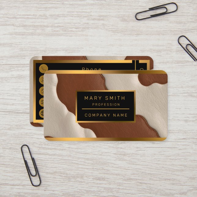 Carte De Visite Popular Luxury Elegant Faux Cow Leather Collection (Devant/Arrière en situation)