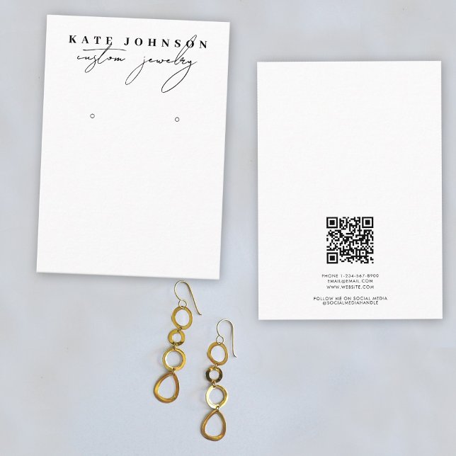 Carte De Visite Porte-bijoux noir blanc Écran d'affichage (Black White Jewelry Holder Earring Display Script Business Card)