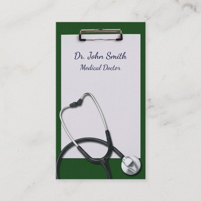 Carte De Visite Porte - bloc vert avec stéthoscope Médicale (Devant)