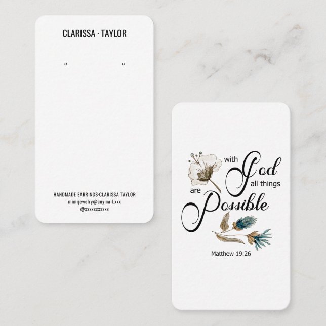 Carte De Visite Porte-cartes de présentation de boucles d'oreilles (Devant / Derrière)