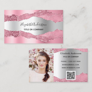 Carte De Visite Porte en marbre rose QR code photo