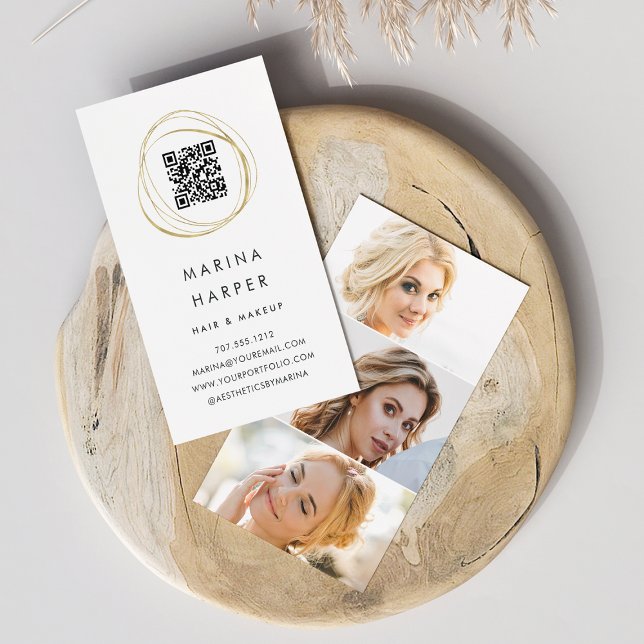 Carte De Visite Portefeuille photo Faux Gold Abstrait QR Code (Créateur téléchargé)