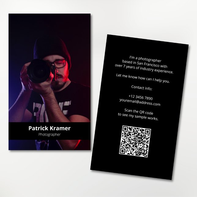 Carte De Visite Portefeuille simple et moderne QR Code Professionn (Photographer with QR code portfolio business card)