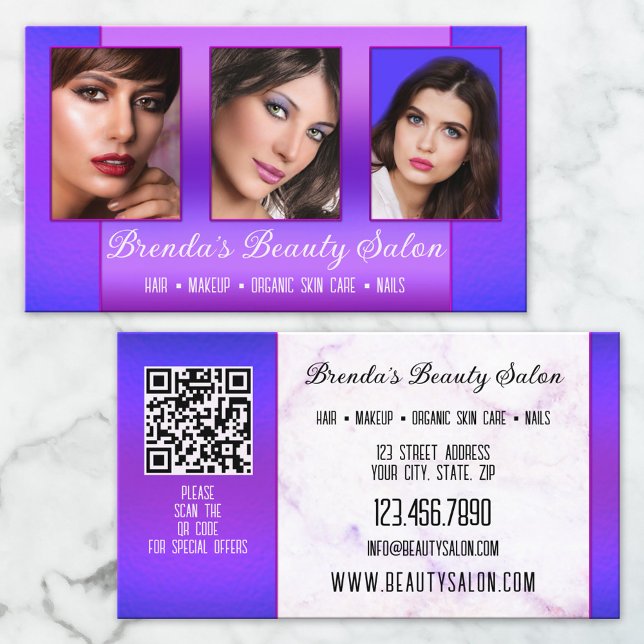 Carte De Visite Portfolio Beauté Bleu Violet Professionnel (Créateur téléchargé)