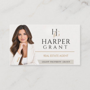 Carte De Visite Portrait d'agent immobilier Luxe Neutre