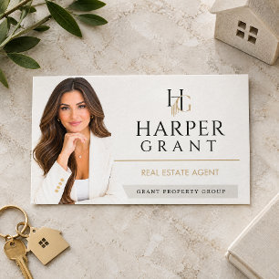 Carte De Visite Portrait d'agent immobilier Luxe Neutre