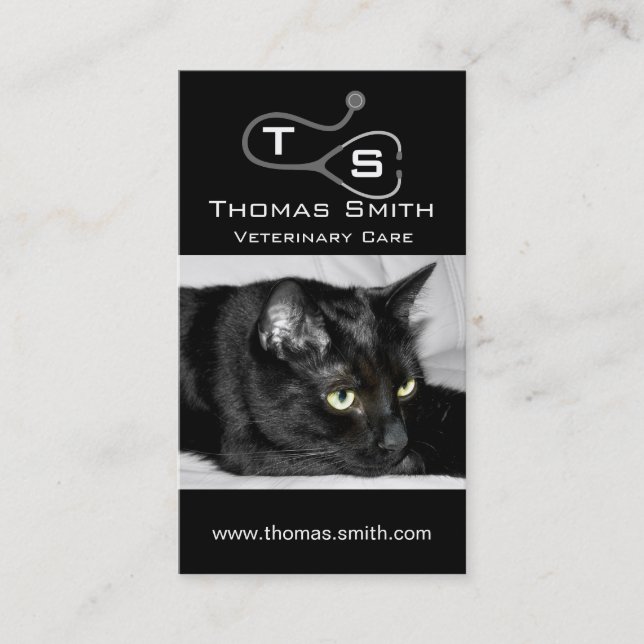 Carte De Visite Portrait de chat noir mignon (Devant)