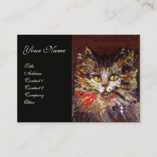 CARTE DE VISITE PORTRAIT DE CHATON KITTY BRUN BLANC AVEC RUBAN ROU