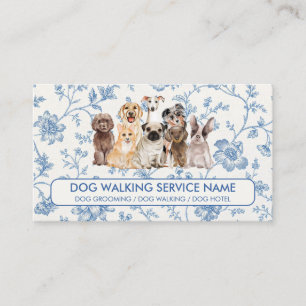 Carte De Visite Portrait de chien à l'aquarelle Fleur Bleue