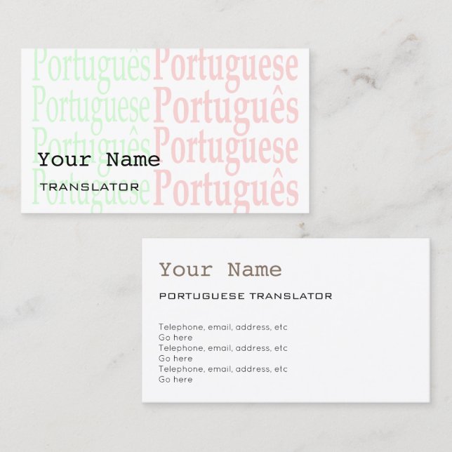 Carte de visite portugais de traducteur ou (Devant / Derrière)
