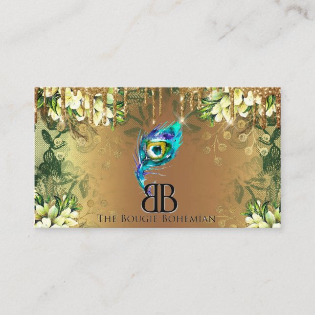 Carte De Visite Posh Bougie Glittery Bohemian Blue Florals Drift2 (Devant)