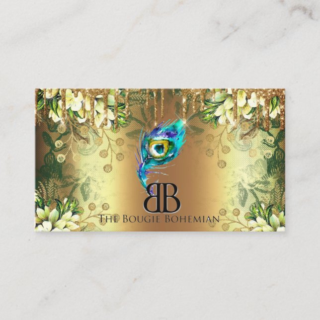 Carte De Visite Posh Bougie Glittery Bohemian Blue Florals Drives (Devant)