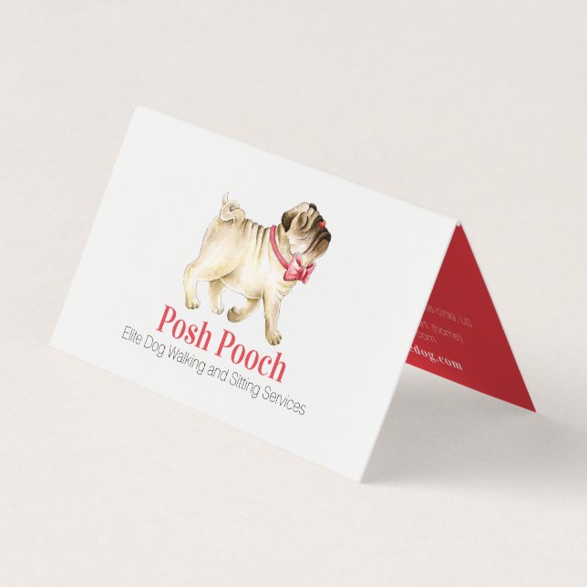 Carte De Visite Posh pooch service de marche pour chien de carlin  (Devant)