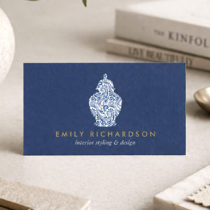 Carte De Visite Pot de jarre au gingembre Logo de poterie Bleu/Bla