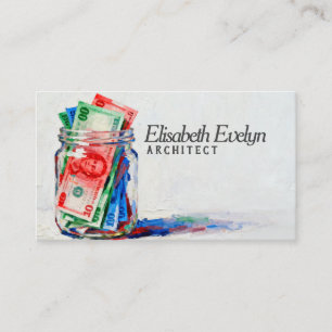 Carte De Visite Pot en verre peint rempli de billets de banque col