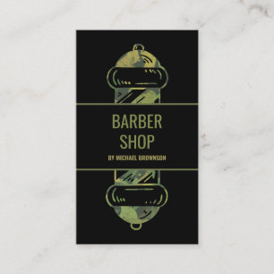 Carte De Visite Poteau de barbier de salon de coiffure vert camouf