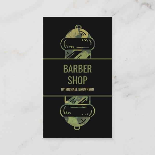 Carte De Visite Poteau de barbier de salon de coiffure vert camouf (Devant)