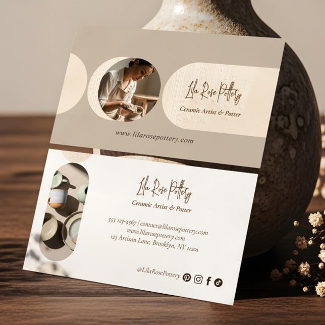 Carte De Visite Poterie Abstraite Moderne Minimale Photo Faite à l (Minimal Modern Abstract Photo Handmade Pottery Business Card)