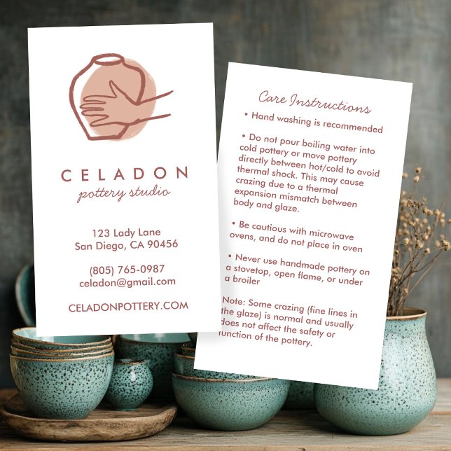 Carte De Visite POTERIE Céramiques Façon Main INSTRUCTIONS D'ENTRE (POTTERY Handmade Ceramics CARE Instructions Business Card
)