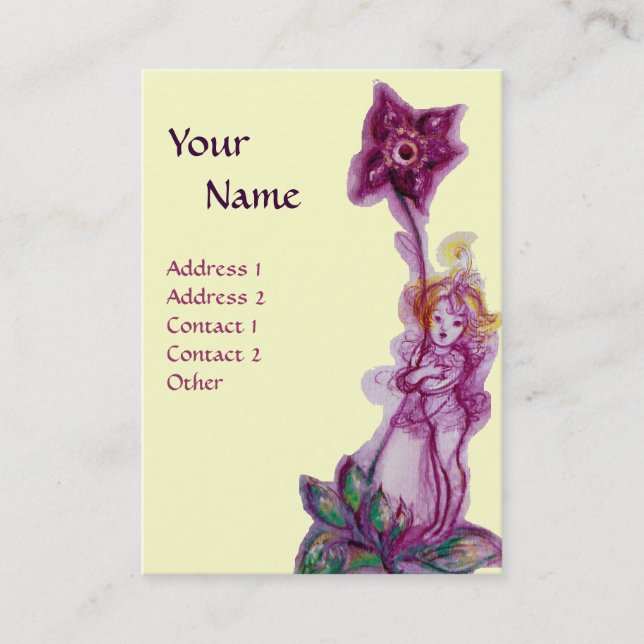 Carte De Visite POUCE POUSSE MONOGRAMME Fée Fleur Violette Pourpre (Devant)