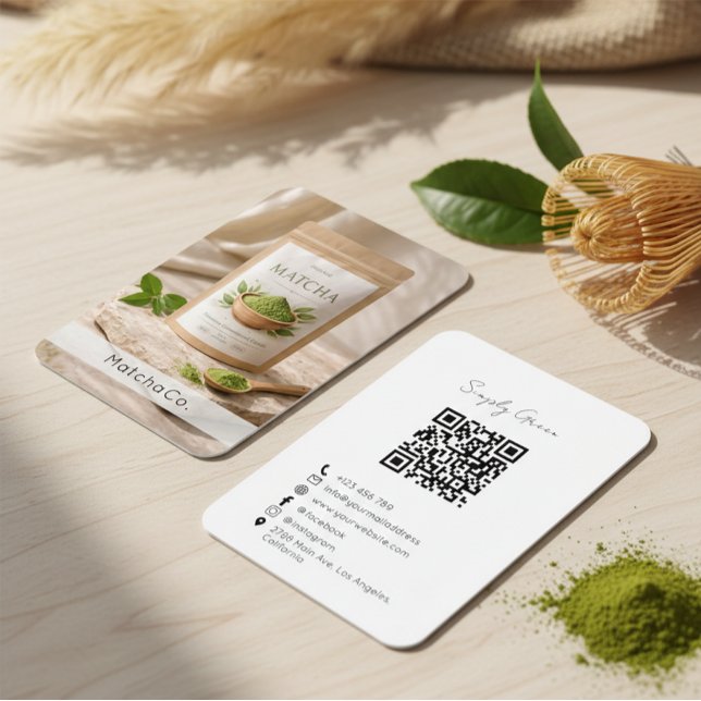 Carte De Visite Poudre de Matcha Bio Matcha Naturel Code QR (Créateur téléchargé)