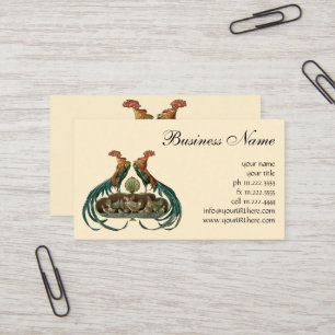Carte De Visite Poules et coqs Art Nouveau vintage