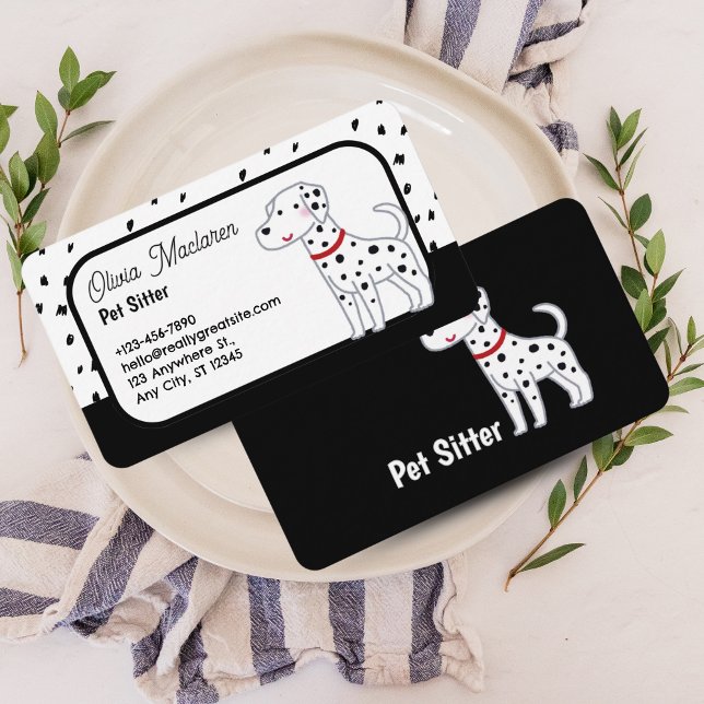 Carte de visite pour animaux de compagnie mignon - (Cute Pet Sitter Business Card – Black & White Design)