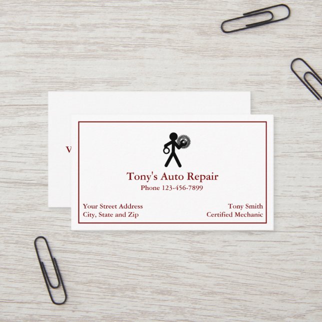 Carte de visite pour atelier de réparation automob (Devant/Arrière en situation)