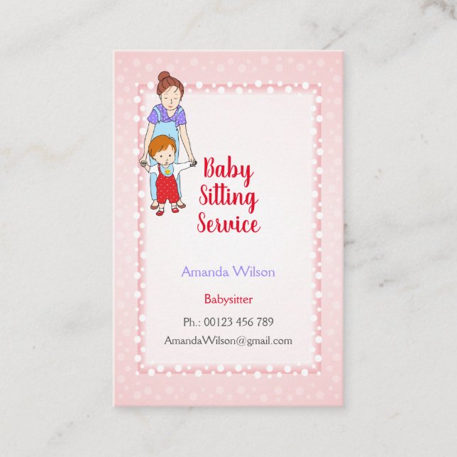 Carte de visite pour baby-sitter et garde d'enfant (Devant)