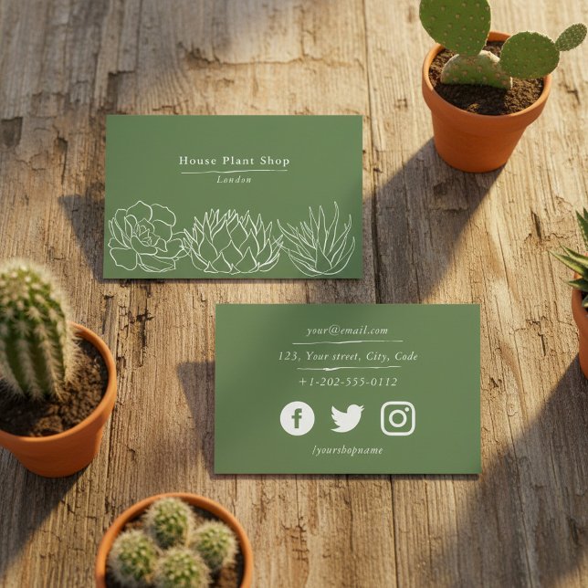 Carte de visite pour boutique de plantes d'intérie (House plant shop, social media business card.)