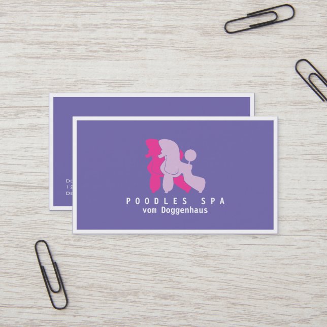 Carte de visite pour couple de caniches rose et li (Devant/Arrière en situation)