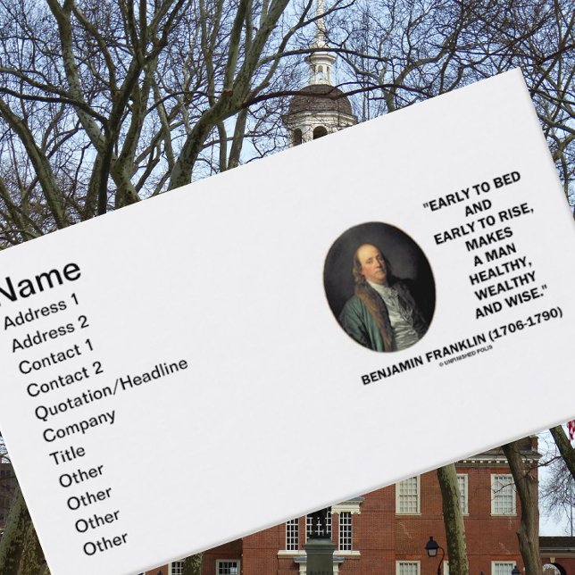 Carte De Visite Pour enfoncer tôt tôt pour se lever citation de (Business card featuring Benjamin Franklin's timeless quote for any early bird person)