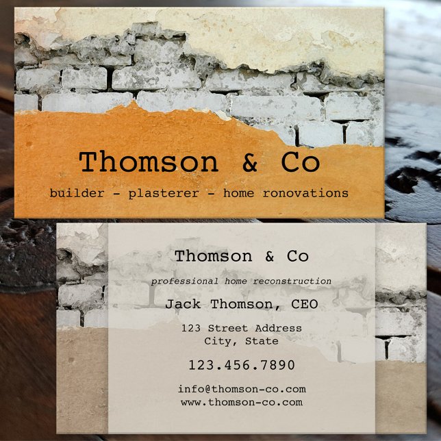 Carte de visite pour entreprise de rénovation de m (Business card featuring a wall under construction. Great for a builder, plasterer, home renovation)