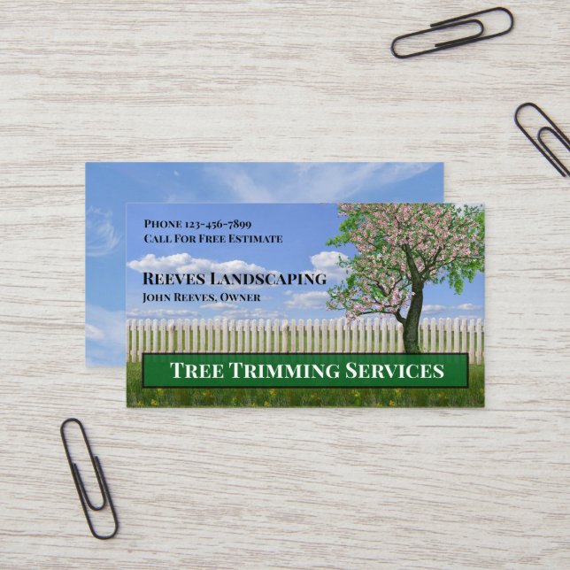 Carte de visite pour entreprise d'élagage et d'amé (Devant/Arrière en situation)