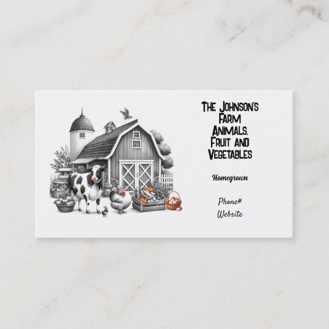Carte de visite pour ferme d'animaux, de fruits et (Devant)