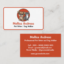 Carte de visite pour garde d'animaux de compagnie 