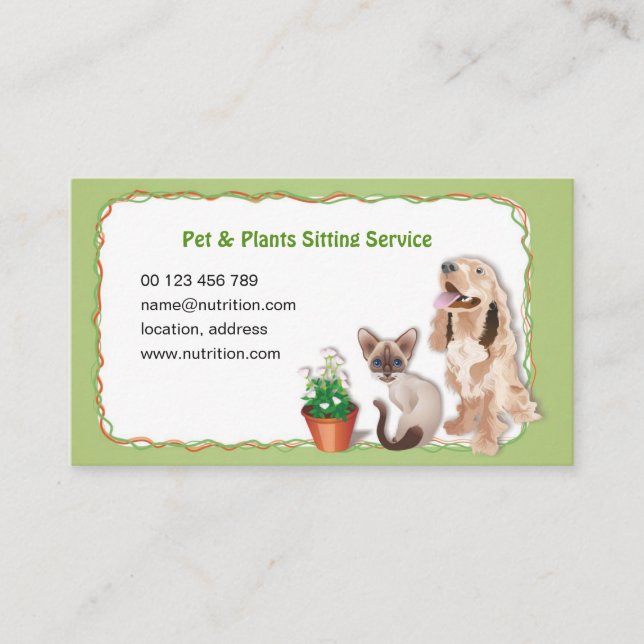Carte de visite pour gardien d'animaux. Service de (Devant)