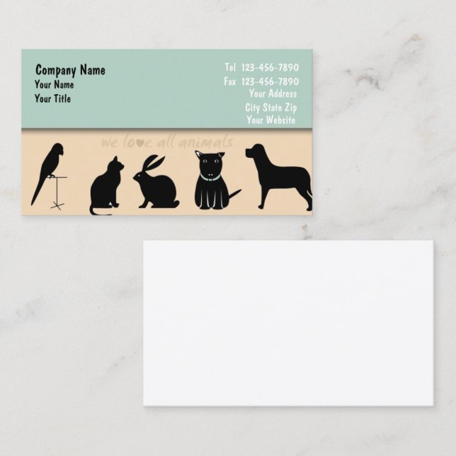 Carte de visite pour la garde d'animaux (Devant / Derrière)