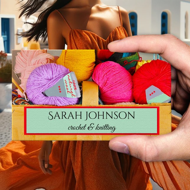 Carte de visite pour laine à crocheter et tricoter (Business card featuring a basket with wool in bright colors - artisan - handmade - knitted - maker)