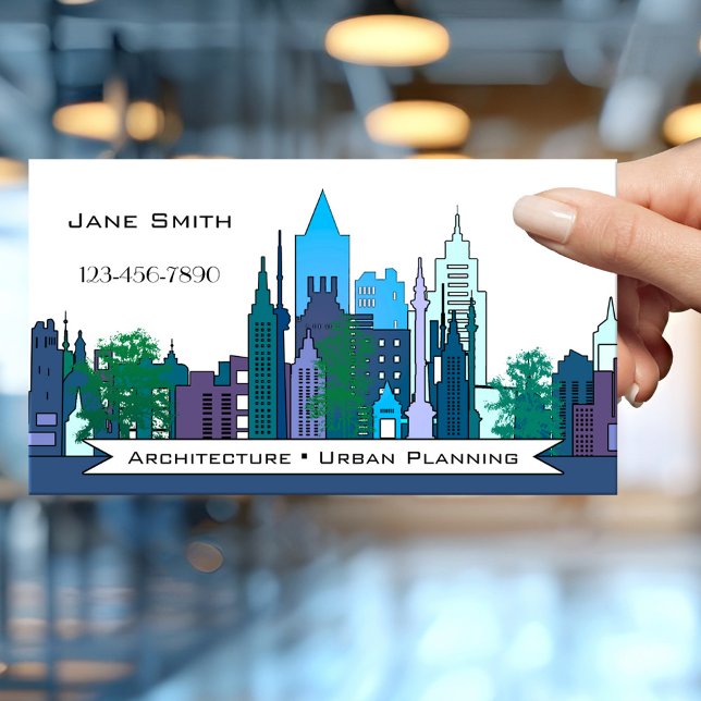 Carte de visite pour l'architecture et l'urbanisme (Modern design professional architect or urban planner business card featuring a city skyline)