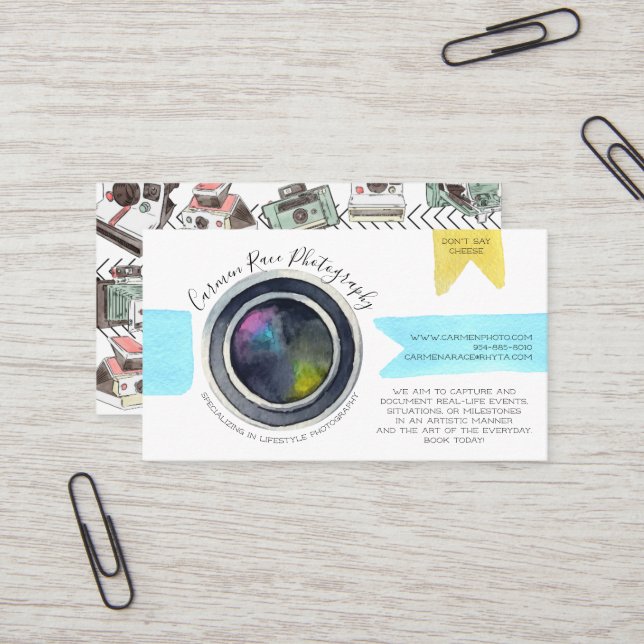 Carte de visite pour photographe (Devant/Arrière en situation)