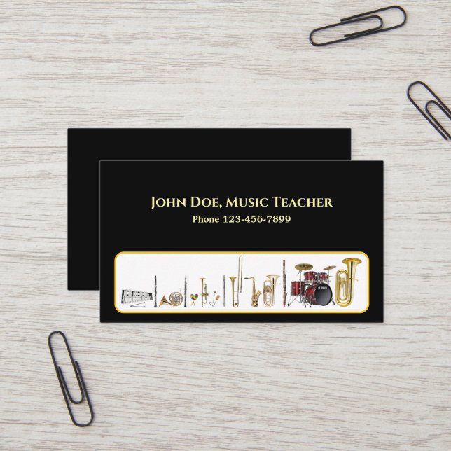 Carte de visite pour professeur de musique d'orche (Devant/Arrière en situation)