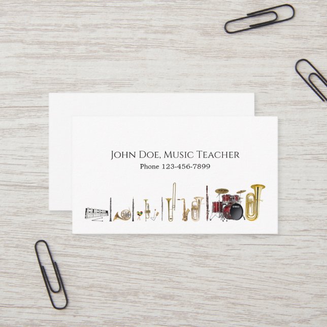 Carte de visite pour professeur de musique d'orche (Devant/Arrière en situation)