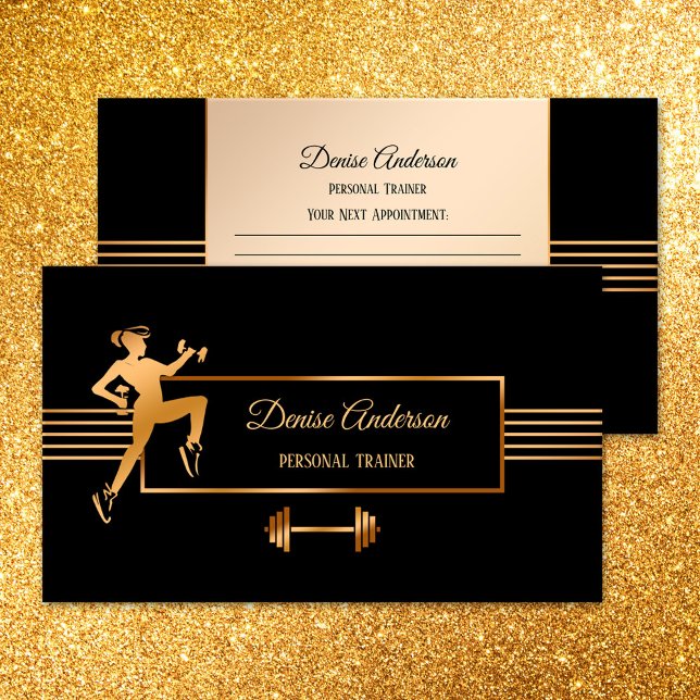 Carte de visite pour rendez-vous de coach sportif  (Appointment business card for a personal trainer or fitness instructor in rose gold and black)