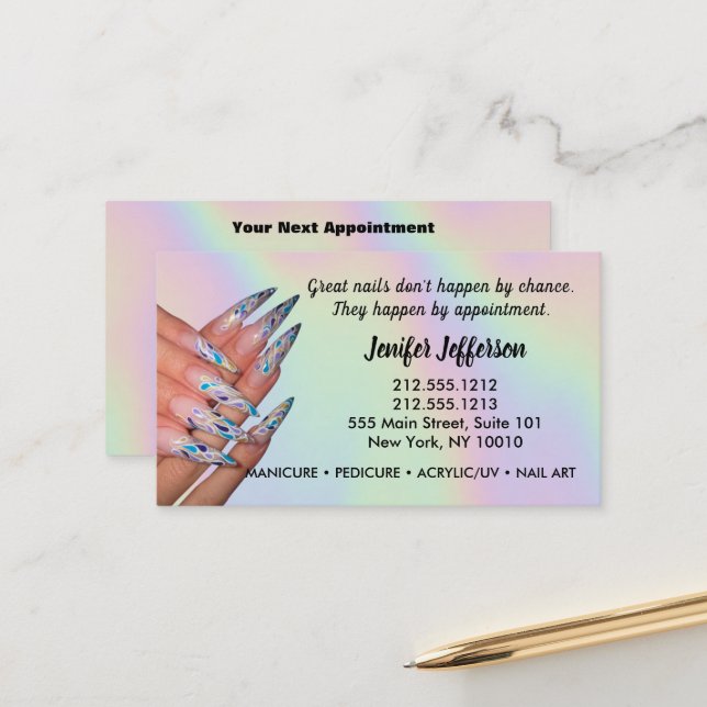 Carte de visite pour rendez-vous en salon de manuc (Devant/Arrière en situation)