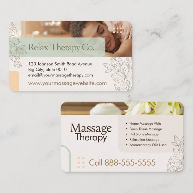 Carte de visite pour thérapie de massage (Devant / Derrière)