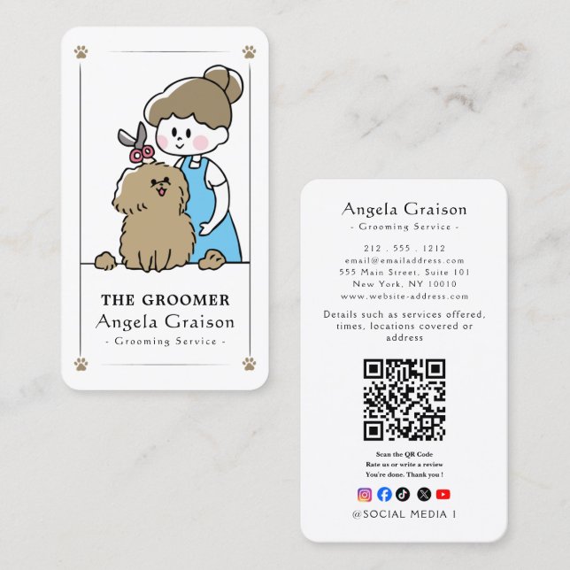 Carte de visite pour toiletteur de chiens professi (Devant / Derrière)