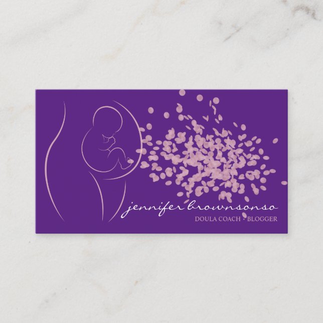 Carte De Visite Pourpre Rose Stylée Doula Coach de Naissance Encei (Devant)