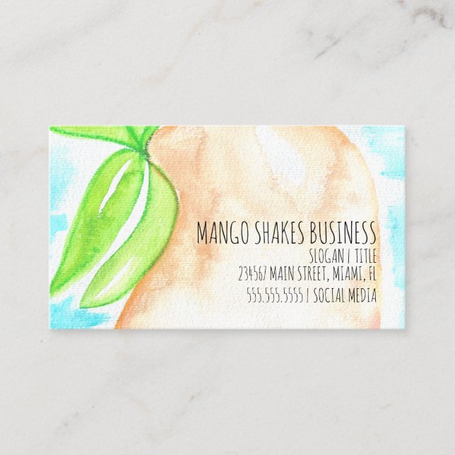 Carte De Visite Pousse de mangue à l'aquarelle Smoothies lisses  (Devant)